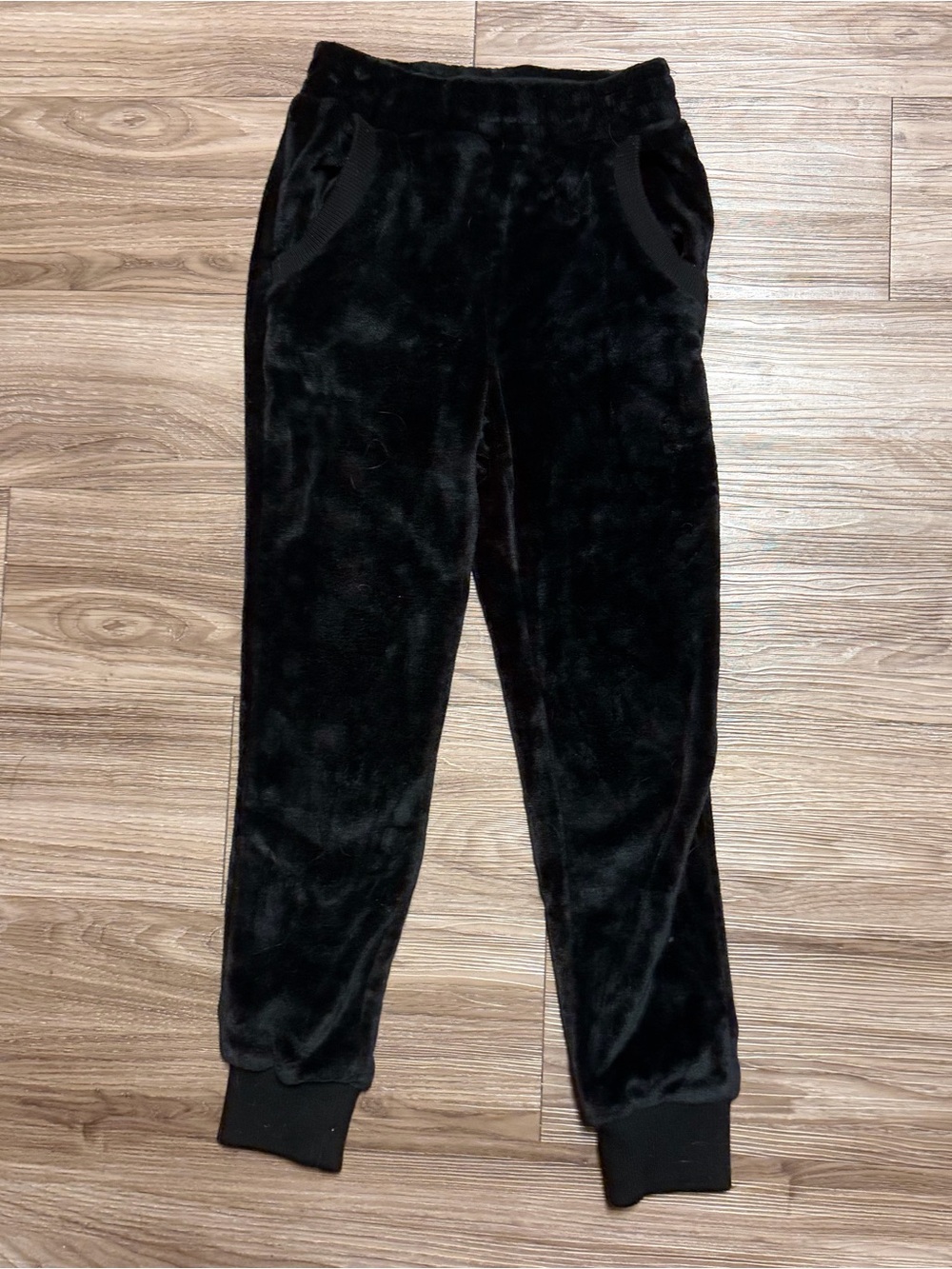 Lush Black Plush Sweat Pants Joggers with Ribbed Cuffs S